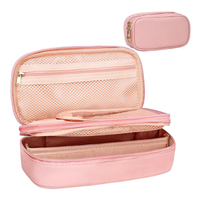 휴대용 방수 여행 세면 용품 가방 사랑스러운 핑크 컬러 여성 브러시 슬롯 포켓과 주최자 가방을 확인하십시오