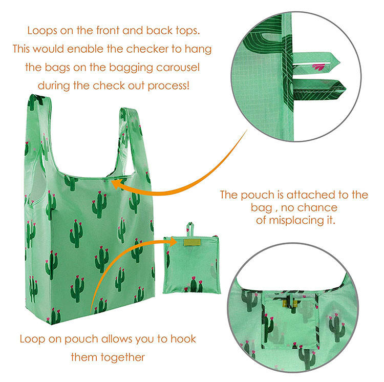 Foldable 재사용할 수 있는 쇼핑 백 Eco 친절한 Ripstop 방수 기계 빨 수 있는 경량 쇼핑 끈달린 가방
