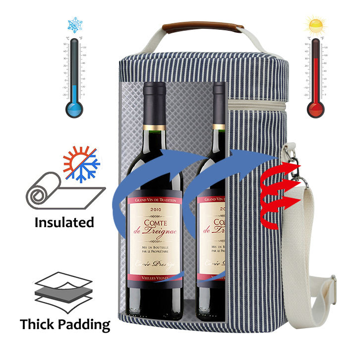 휴대용 사용자 정의 열 와인 토트 백 어깨 절연 방수 2 병 와인 쿨러 가방