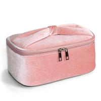 럭셔리 벨벳 여성 메이크업 가방 휴대용 화장품 보관 가방 러블리 핑크 컬러 신부 메이크업 가방